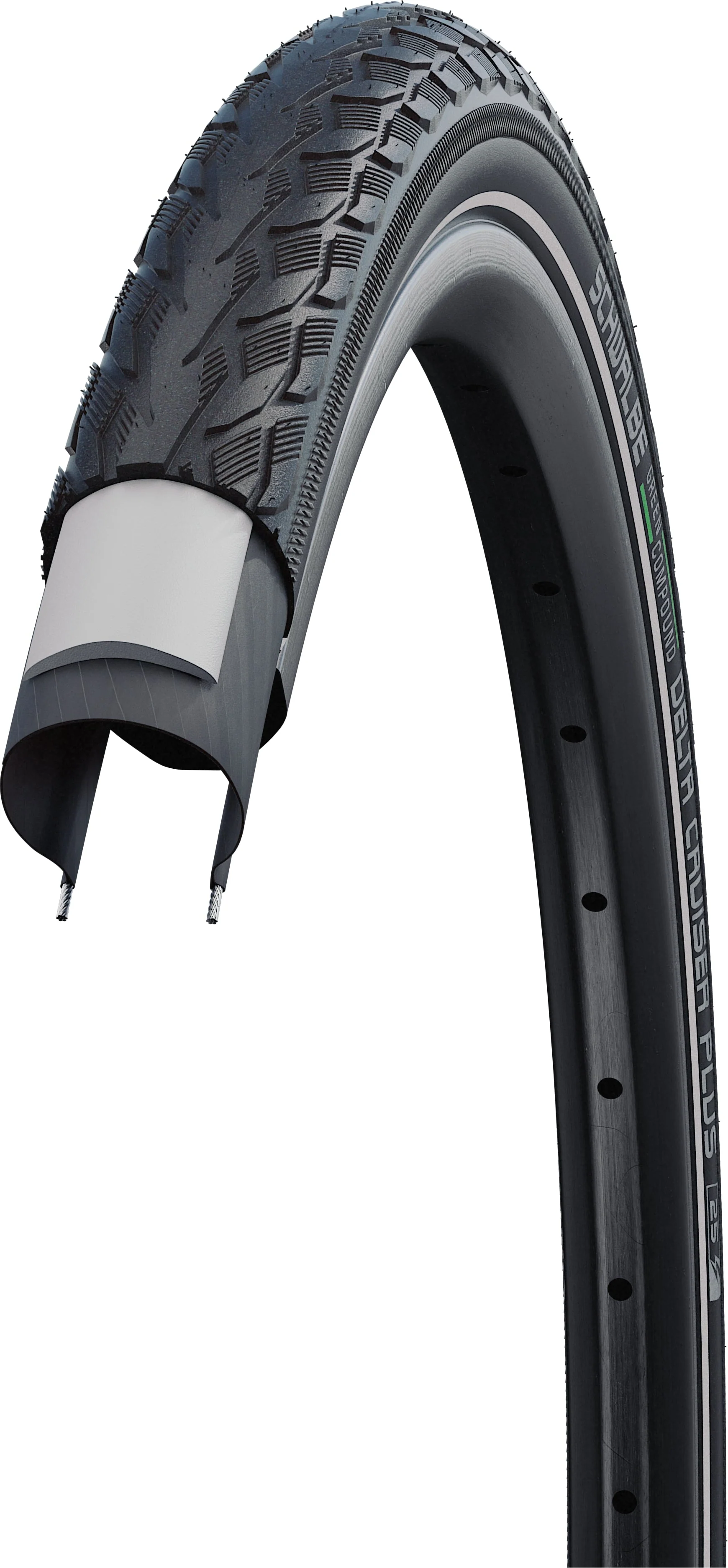 Schwalbe Delta Cruiser Plus Active Drahtreifen 20x1.75" PunctureG E-25 Green Compound Reflex schwarz - Image 3